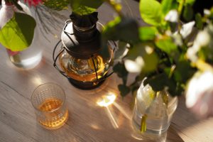 Photo remote controlled outdoor lantern smoked glass
